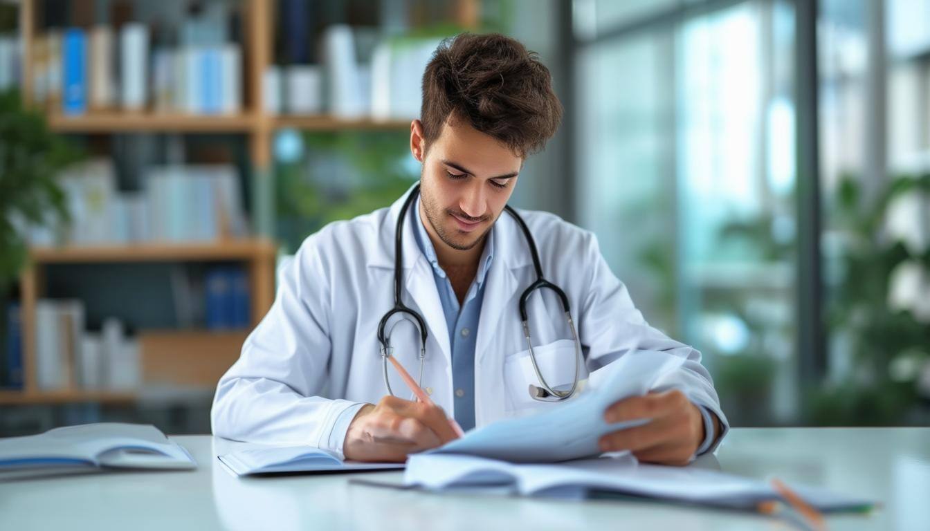 young doctor studying